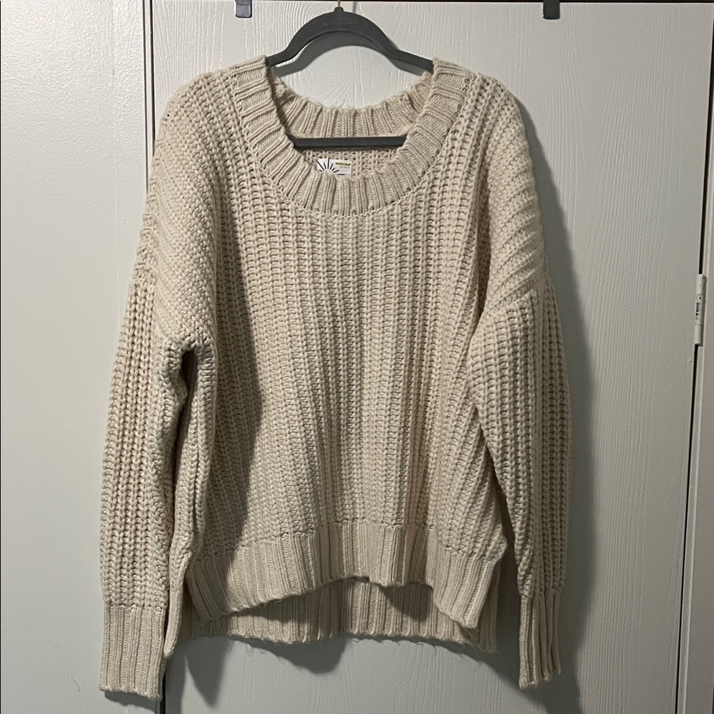 NWT Aerie Cream Ribbed Knit Fisherman's Sweater Medium